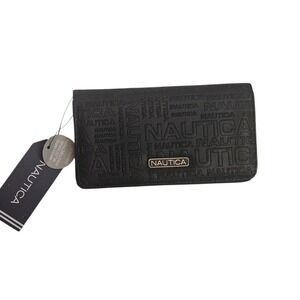 Nautica Black Embossed Logo RFID Blocking Wallet Card Holder Women